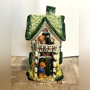 Vintage teddy bear cottage candle house